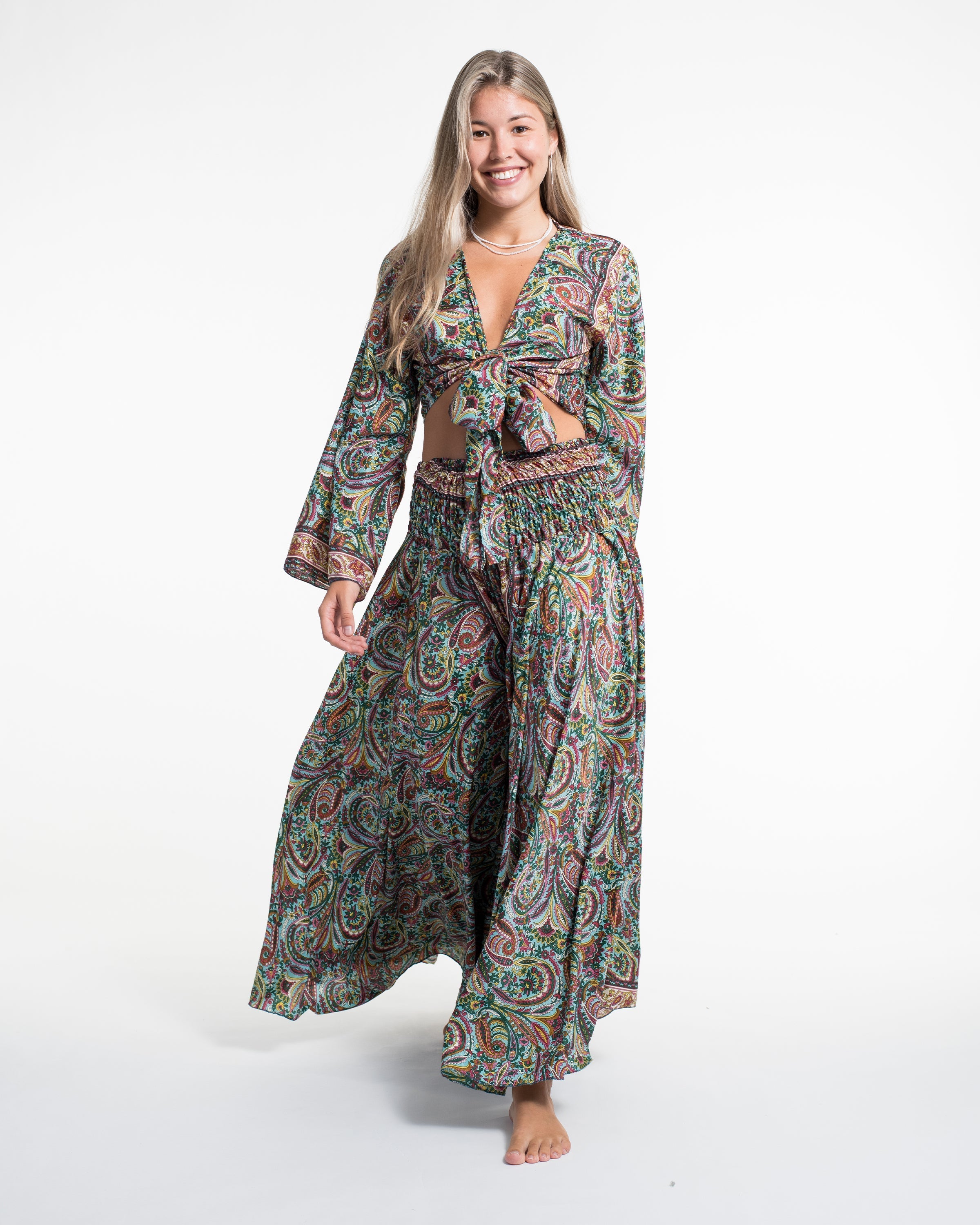 Stellar Paisley Tie Top and Palazzo Pants in Green