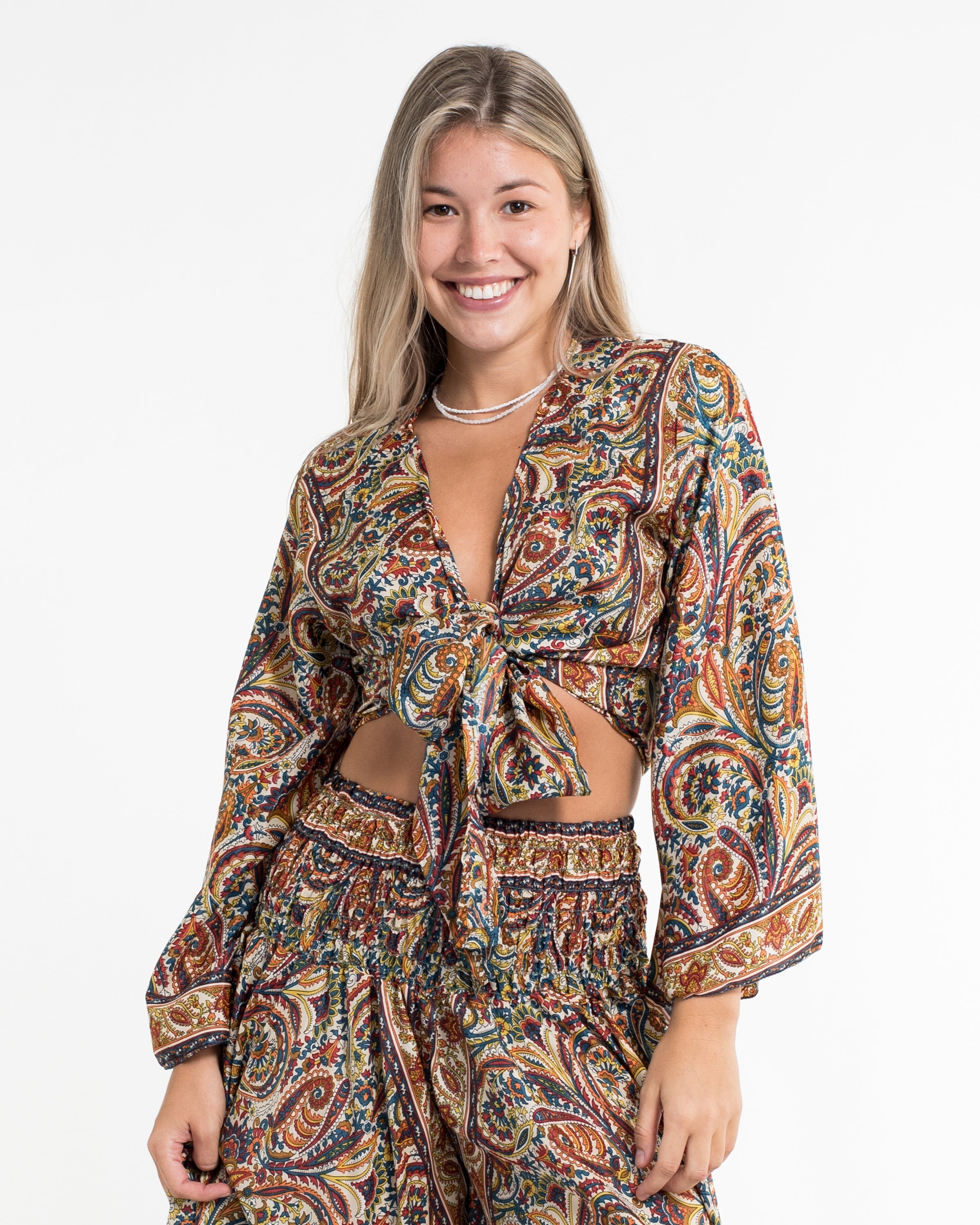 Stellar Paisley Tie Top and Palazzo Pants in Yellow