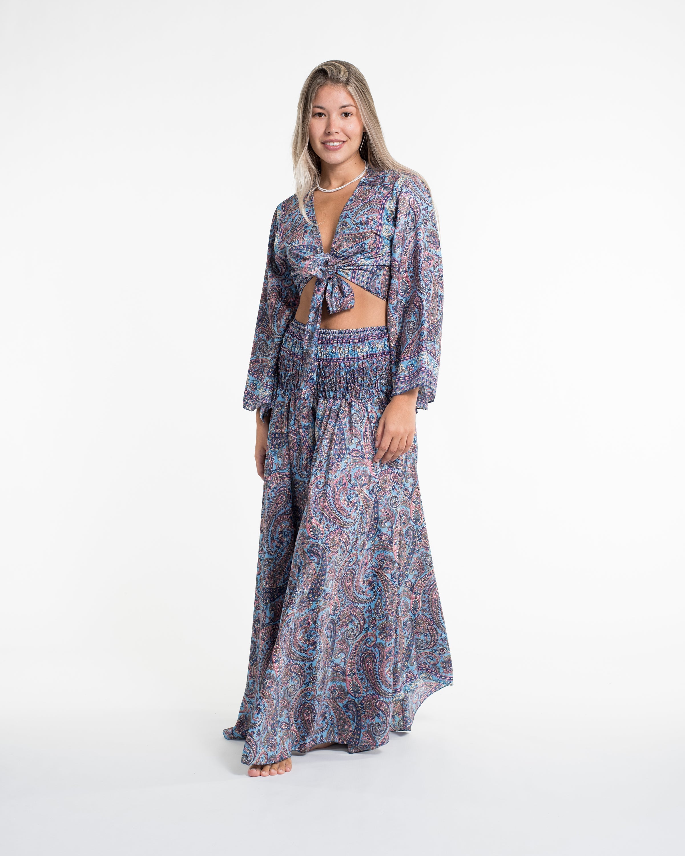 Twilight Paisley Tie Top and Palazzo Pants in Light Blue