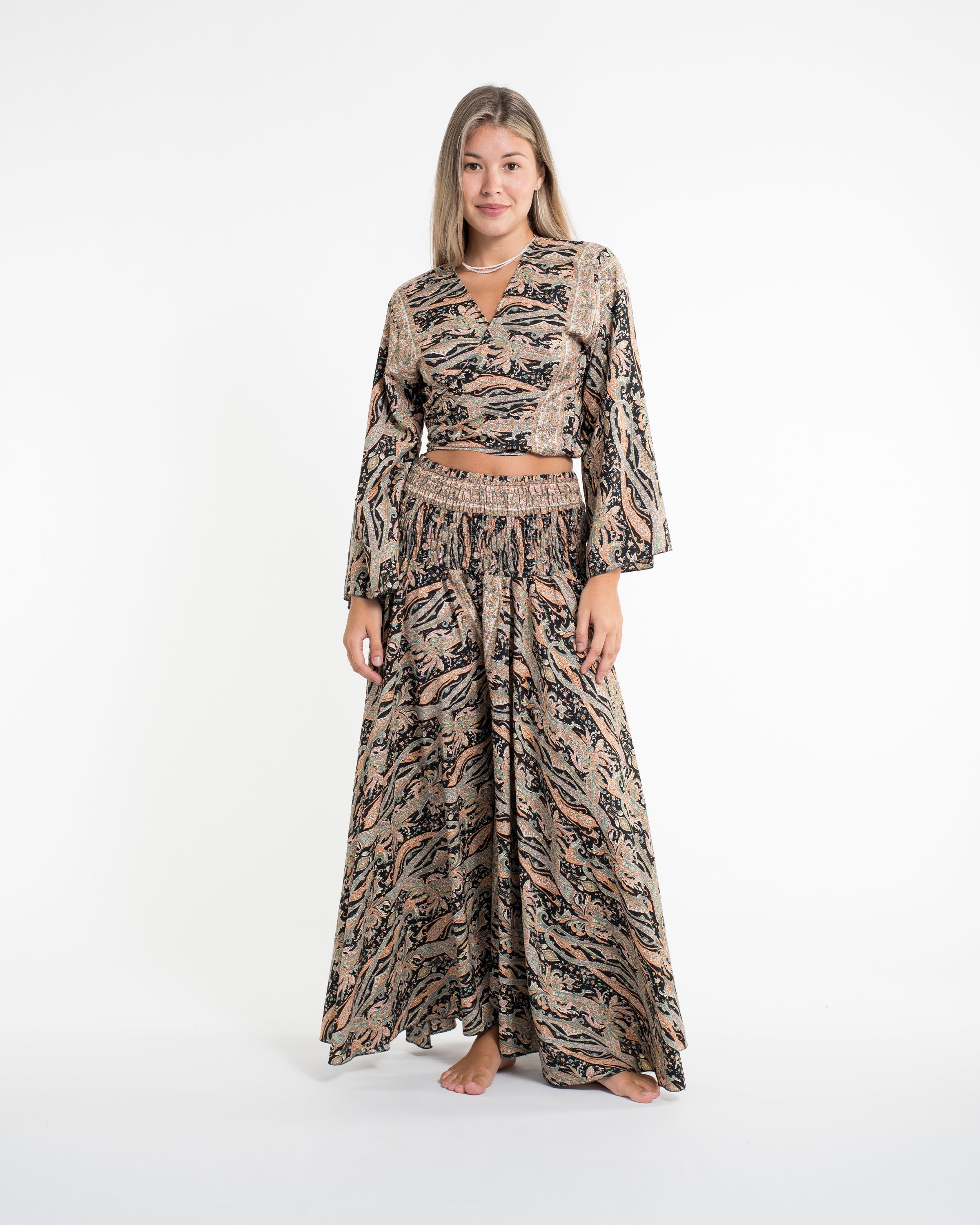 Mystic Paisley Tie Top and Palazzo Pants in Black