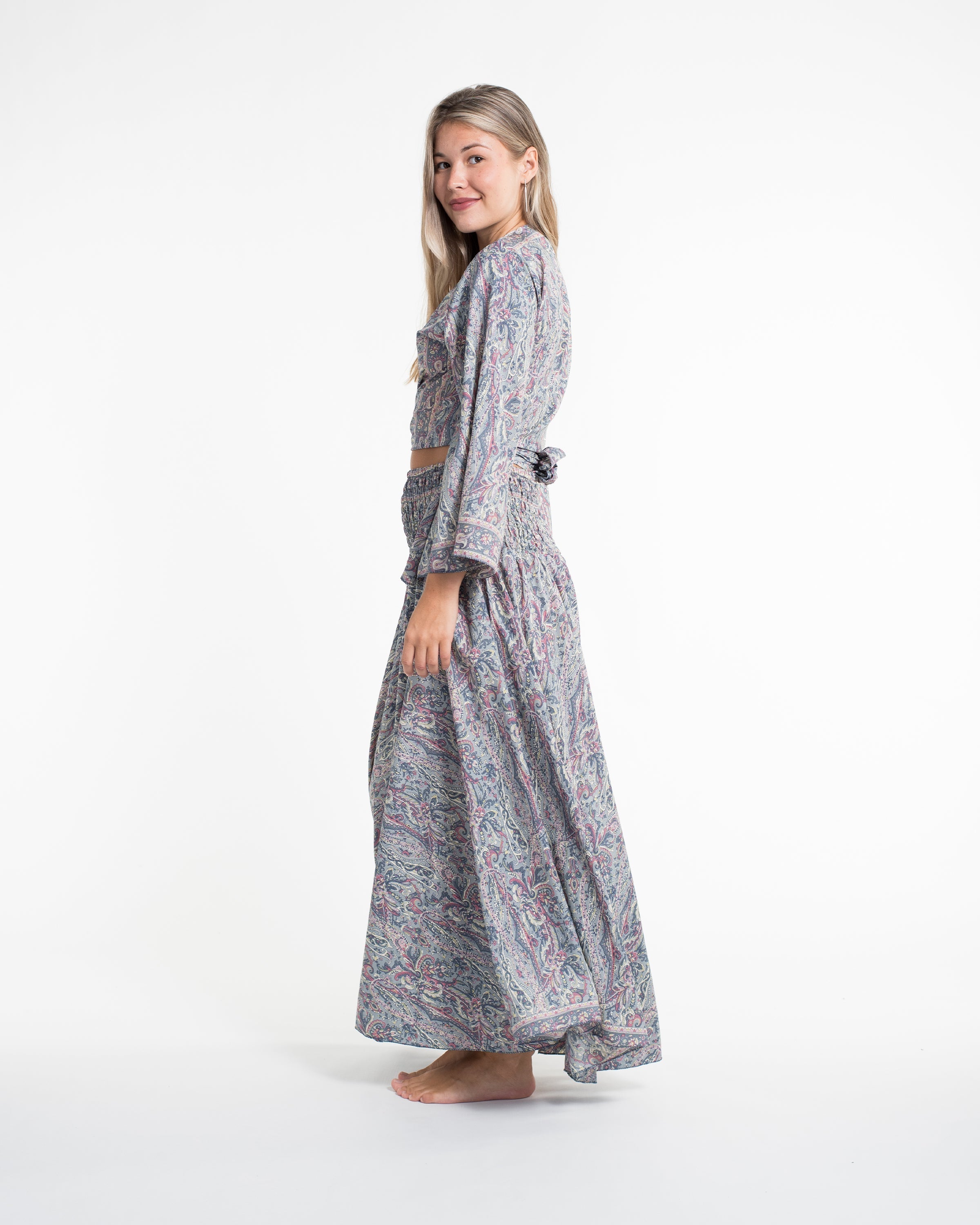 Mystic Paisley Tie Top and Palazzo Pants in Gray