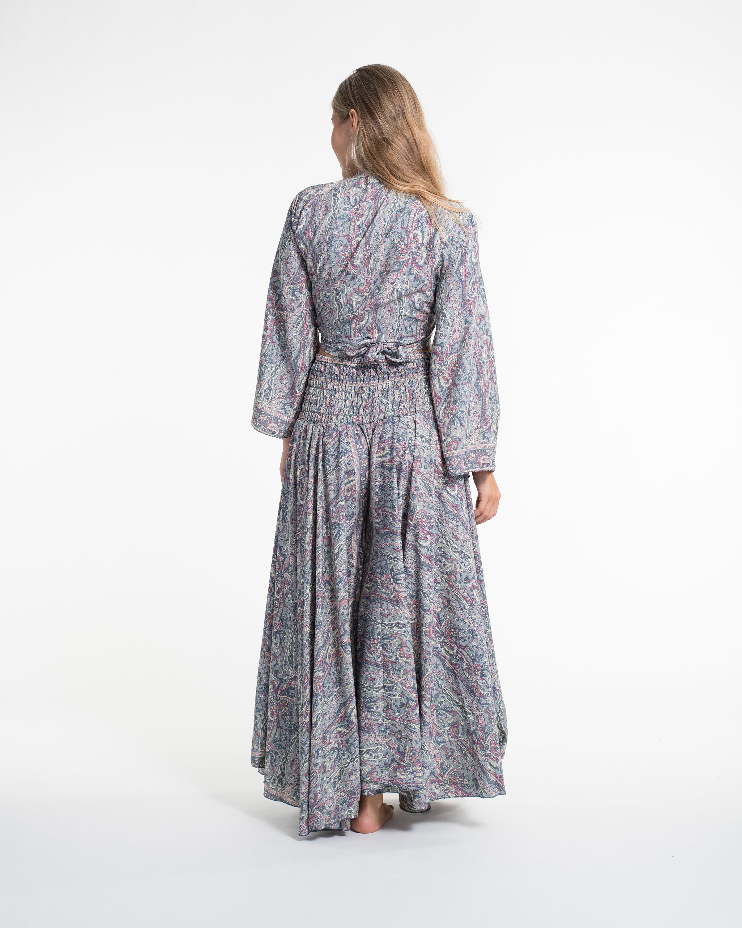 Mystic Paisley Tie Top and Palazzo Pants in Gray