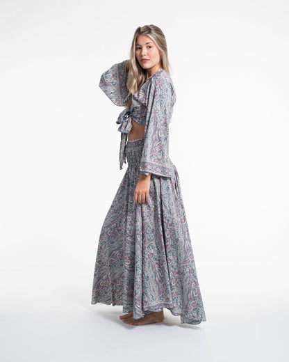 Mystic Paisley Tie Top and Palazzo Pants in Gray