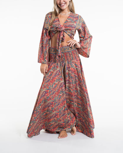 Mystic Paisley Tie Top and Palazzo Pants in Red
