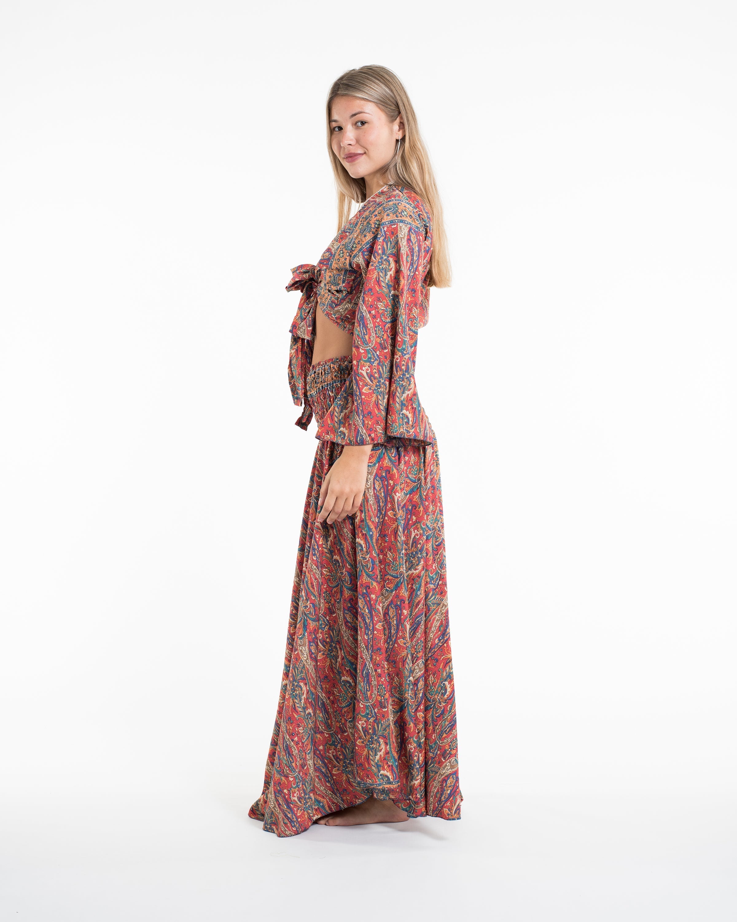 Mystic Paisley Tie Top and Palazzo Pants in Red
