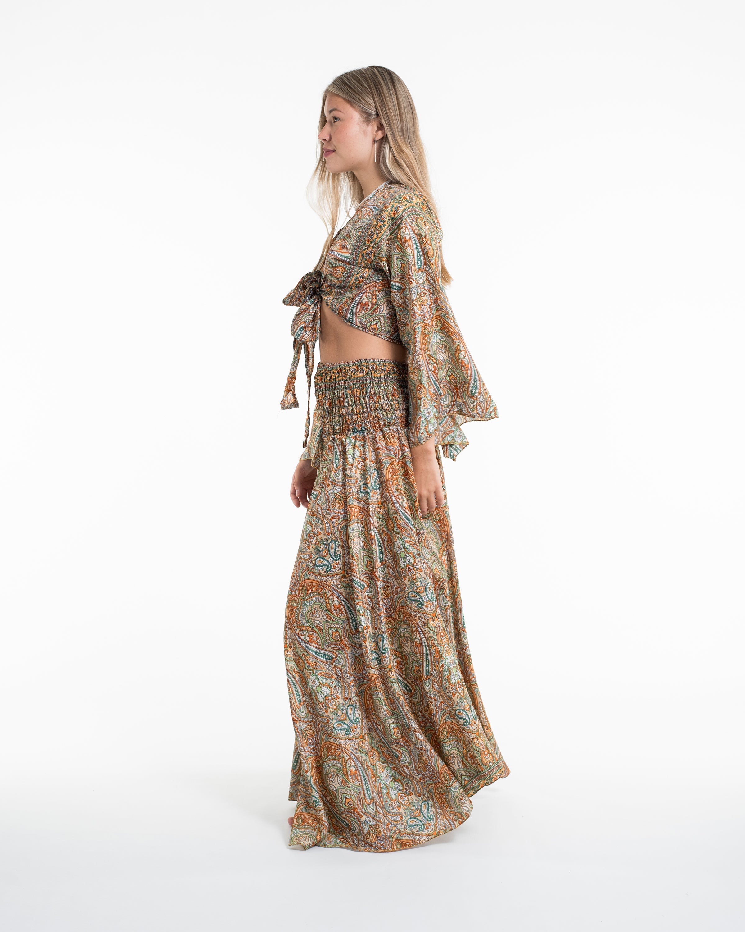 Aurora Paisley Tie Top and Palazzo Pants in Yellow