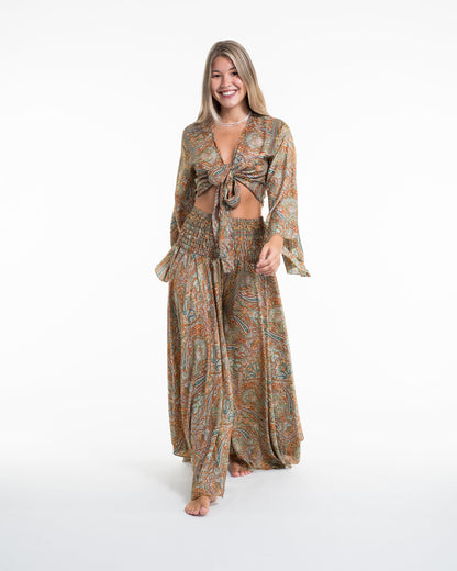 Aurora Paisley Tie Top and Palazzo Pants in Yellow