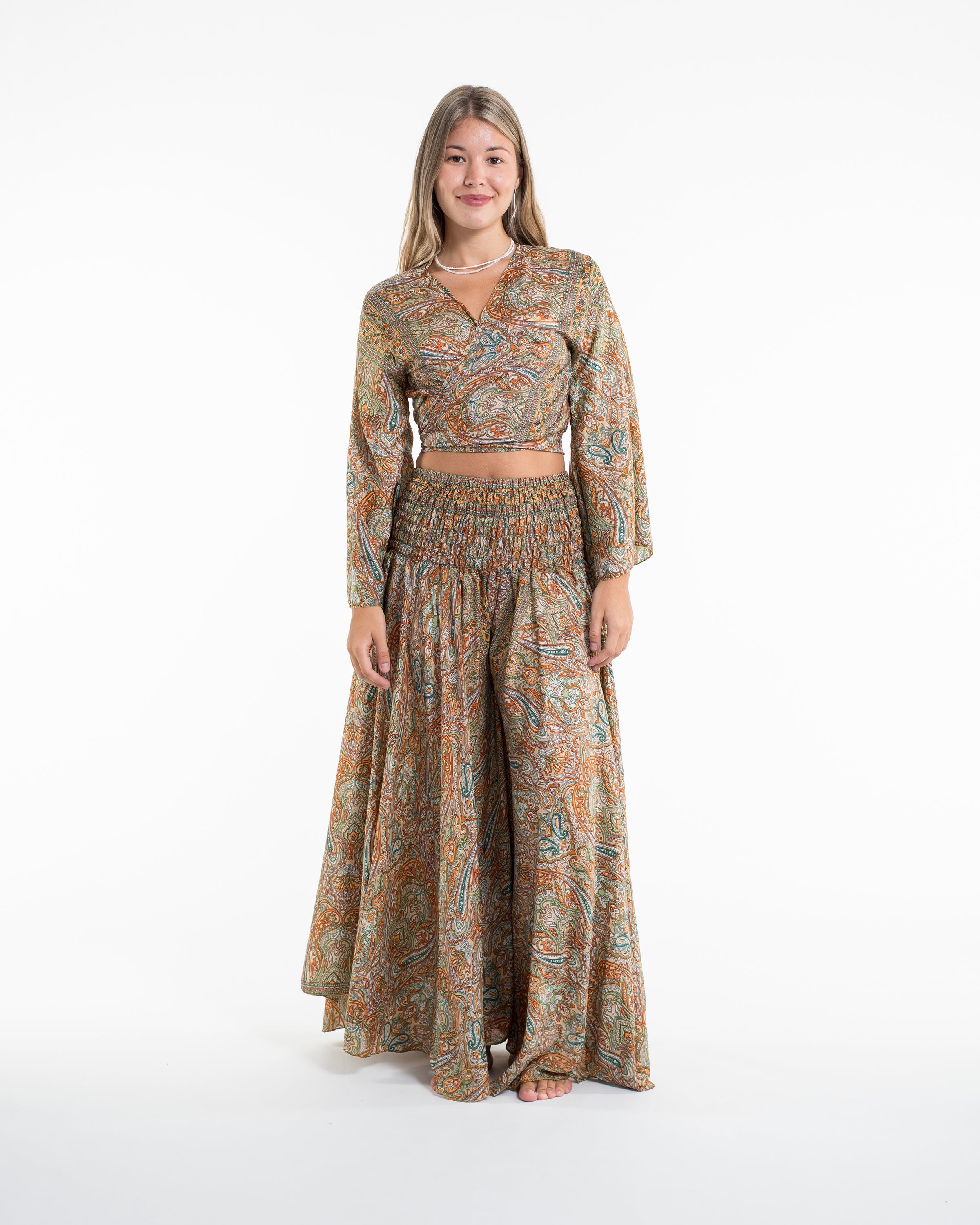 Aurora Paisley Tie Top and Palazzo Pants in Yellow