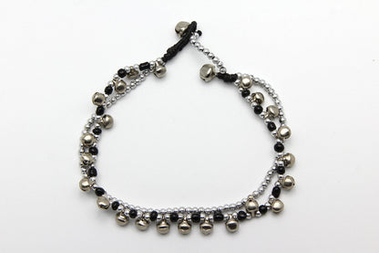 Hand Made Fair Trade Anklet Double Strand Silver Beads Black