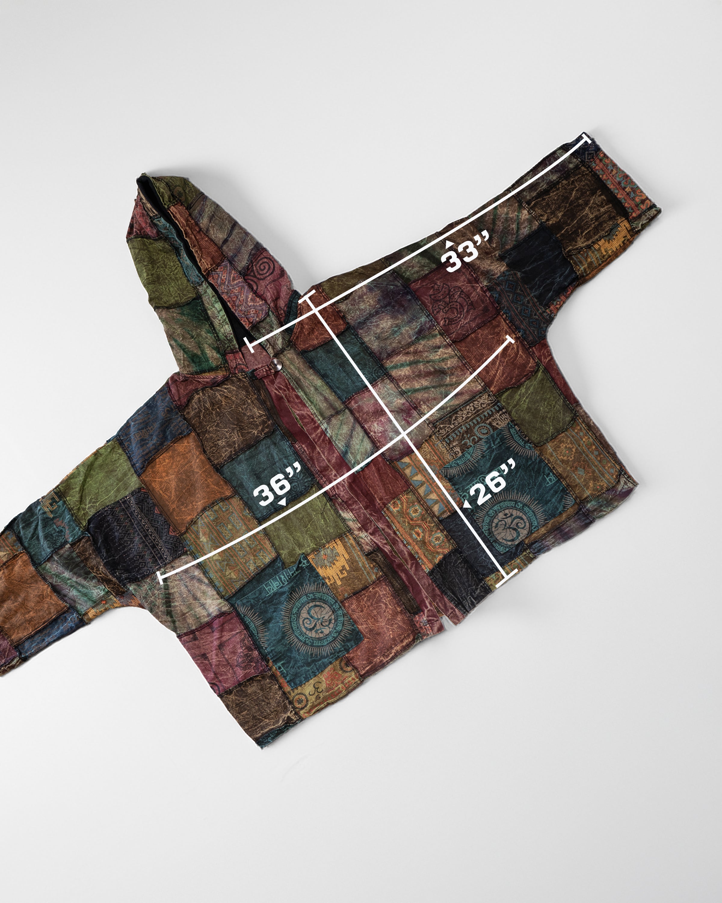 Patchwork Stonewash Hooded Jacket in Multi Green