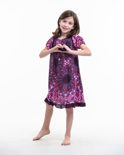 Kids Paisley Mandalas Dress in Purple