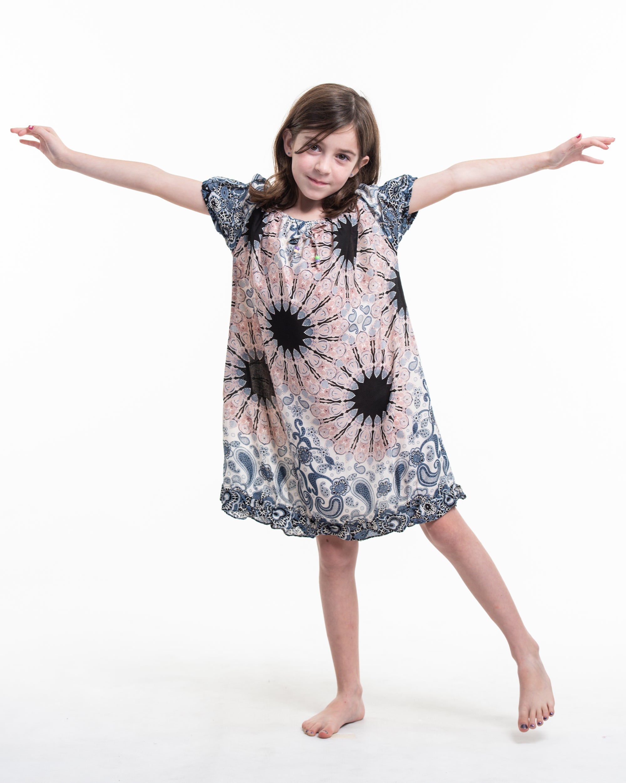 Kids Paisley Mandalas Dress in Silver Gray
