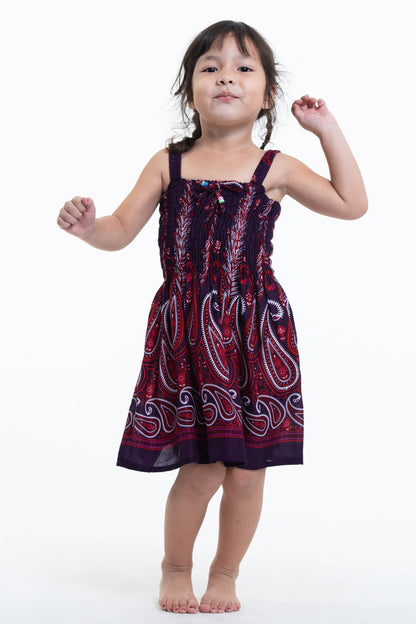 Kids Paisley Feathers Smock Dress in Purple