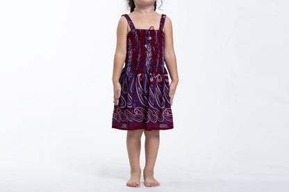 Kids Paisley Feathers Smock Dress in Red