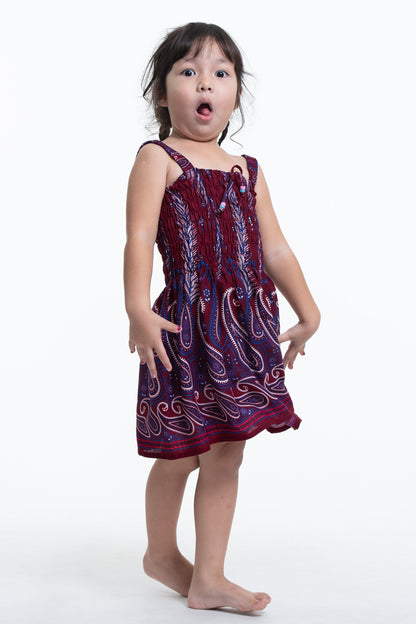 Kids Paisley Feathers Smock Dress in Red