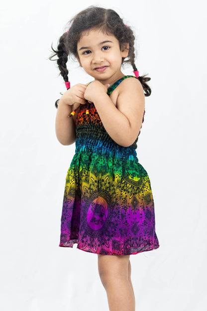 Kids Rainbow Elephant Smock Dress in Purple