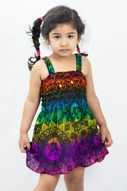Kids Rainbow Elephant Smock Dress in Purple
