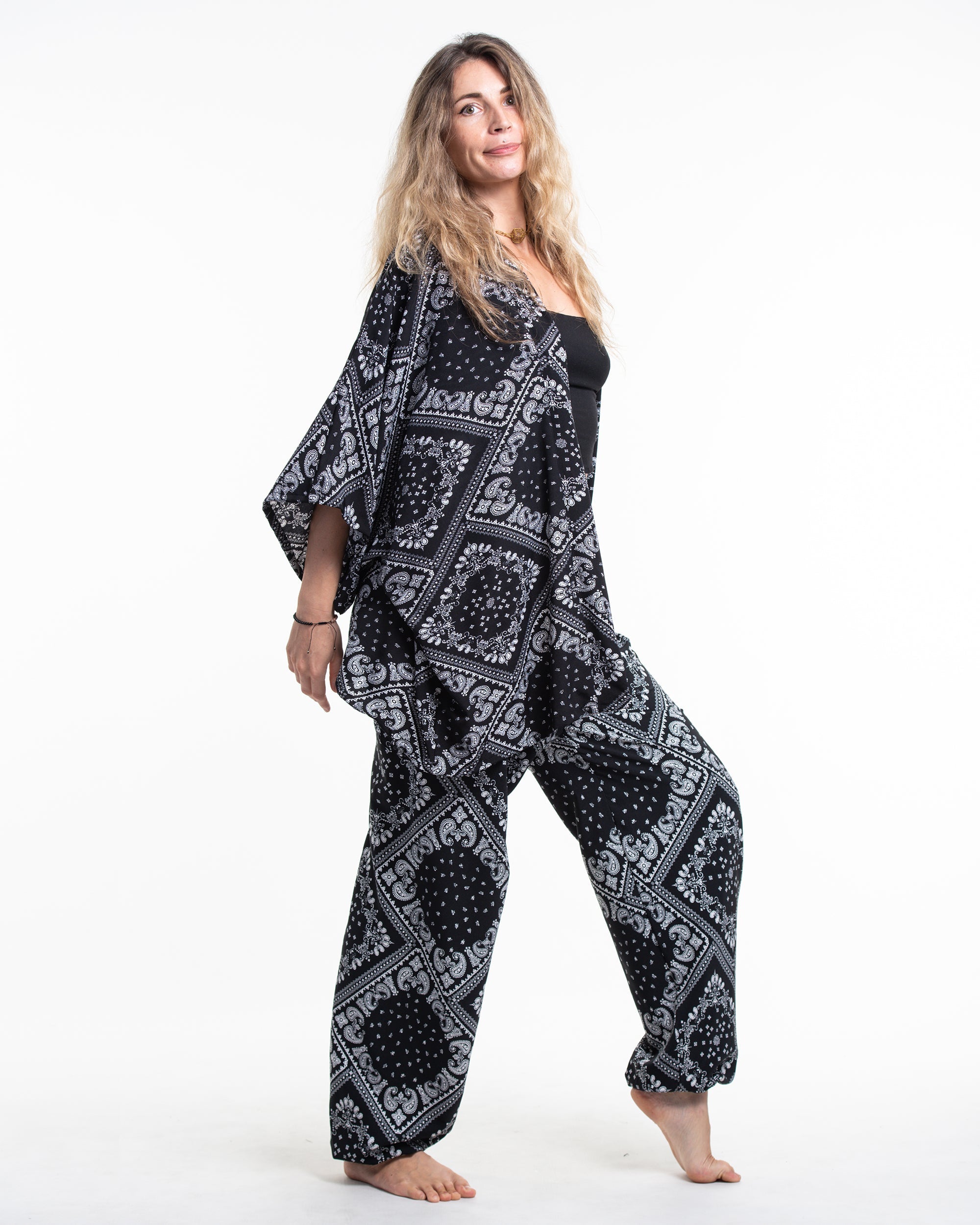 Patchwork Paisley Kimono Cardigan in Black