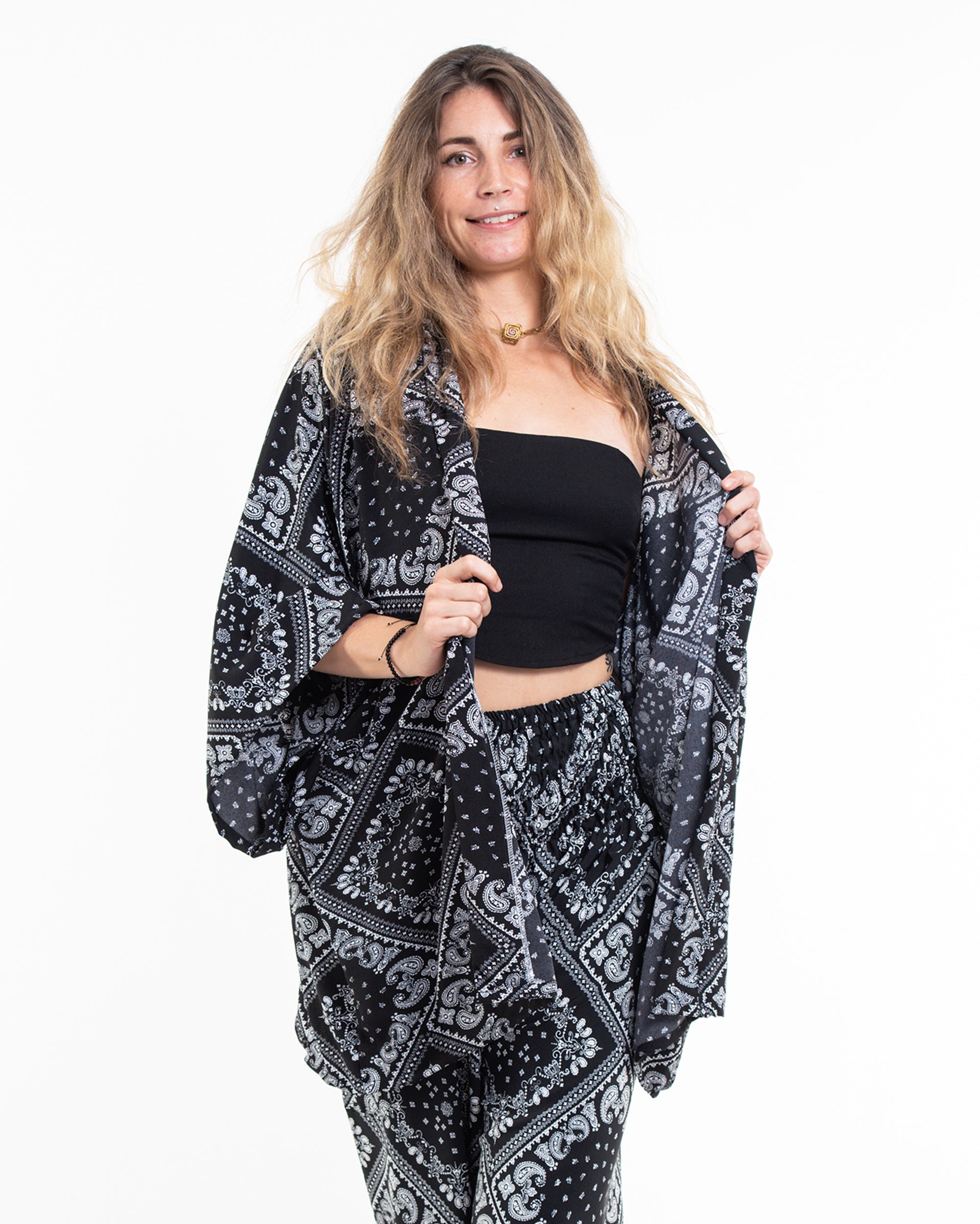 Patchwork Paisley Kimono Cardigan in Black