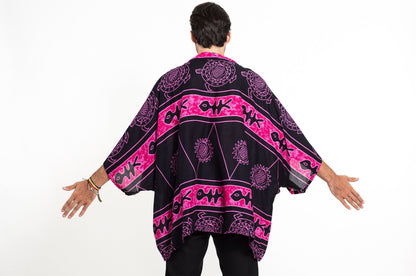 Turtle Print Kimono Cardigan in Pink