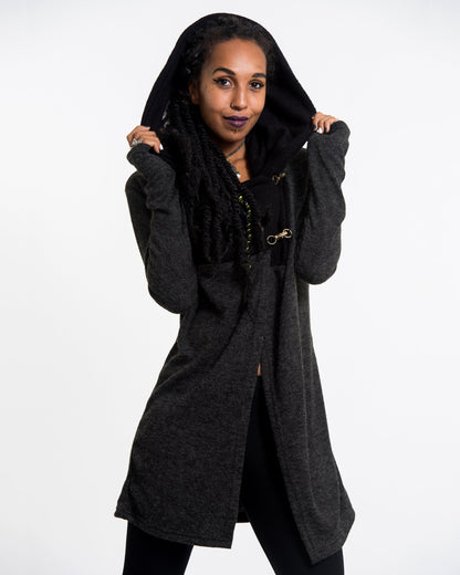Hoodie Shawl Jacket with Metal Clasp in Black
