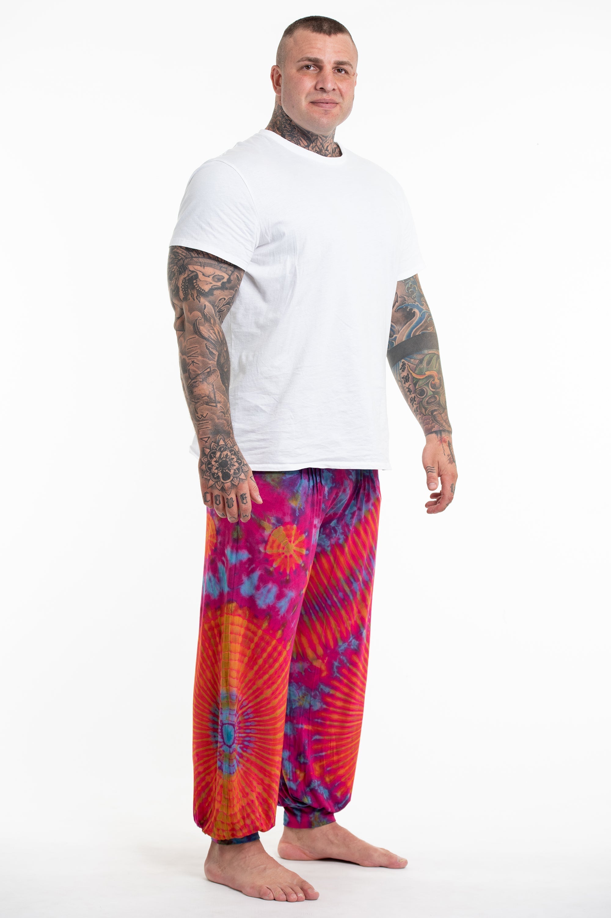 Plus Size Tie Dye Cotton Men Harem Pants in Pink
