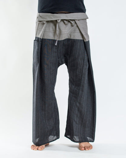 Unisex 2-Tone Pinstripes Thai Fisherman Pants in Black