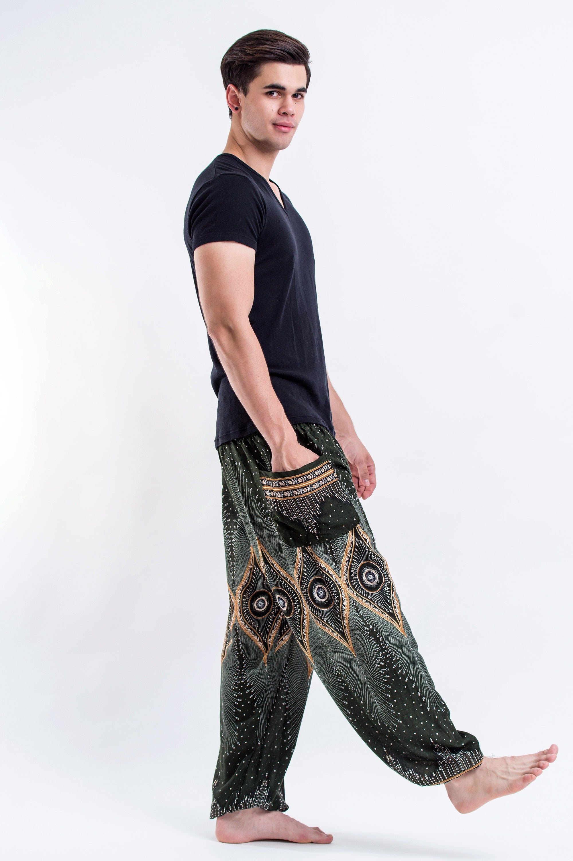 Diamond Peacock Men's Harem Pants in Green
