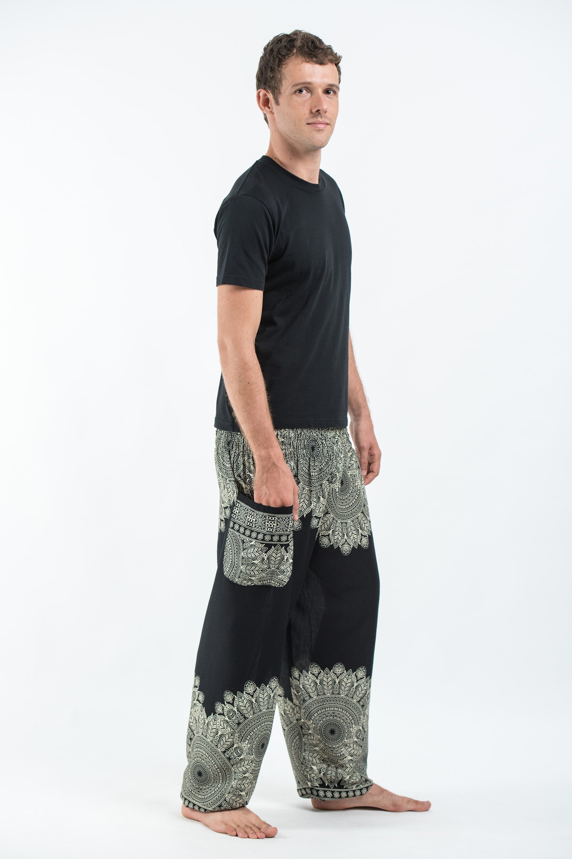 Floral Mandalas Men's Harem Pants in Black
