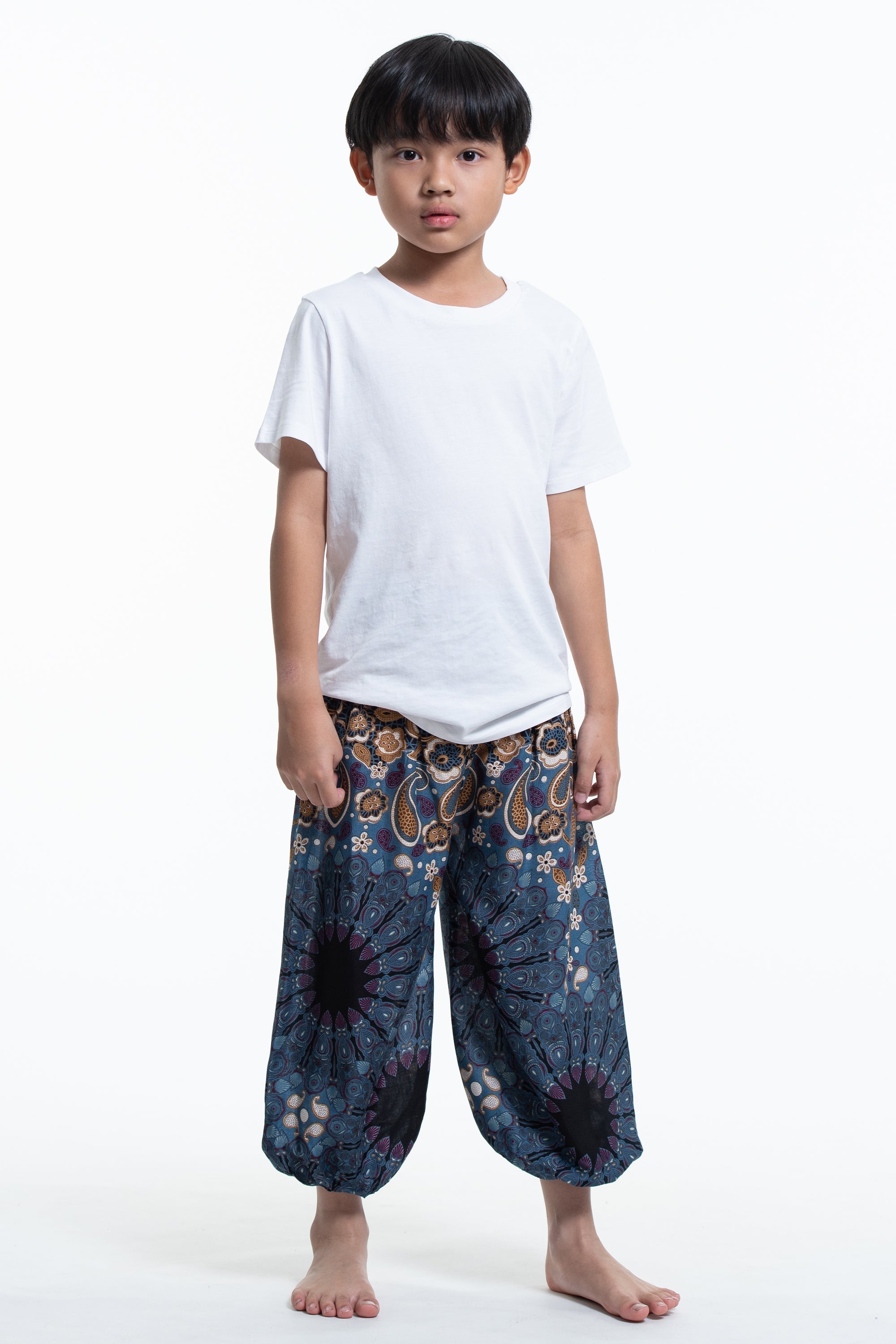 Paisley Mandalas Kids Harem Pants in  Blue Gray