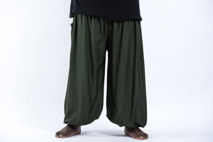 Plus Size Solid Color Men's Harem Pants in Dark Green