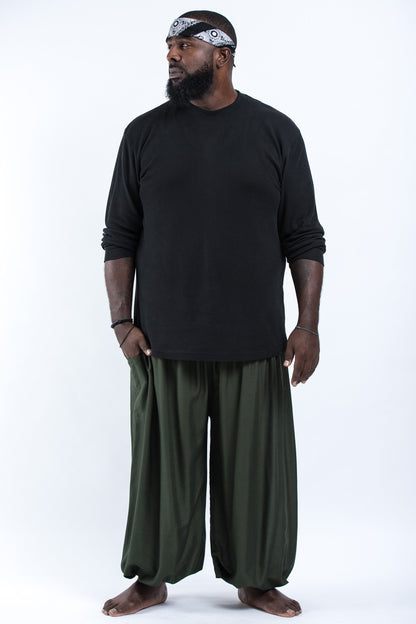 Plus Size Solid Color Men's Harem Pants in Dark Green