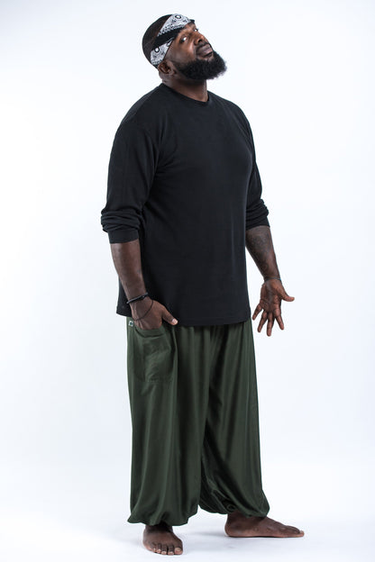 Plus Size Solid Color Men's Harem Pants in Dark Green