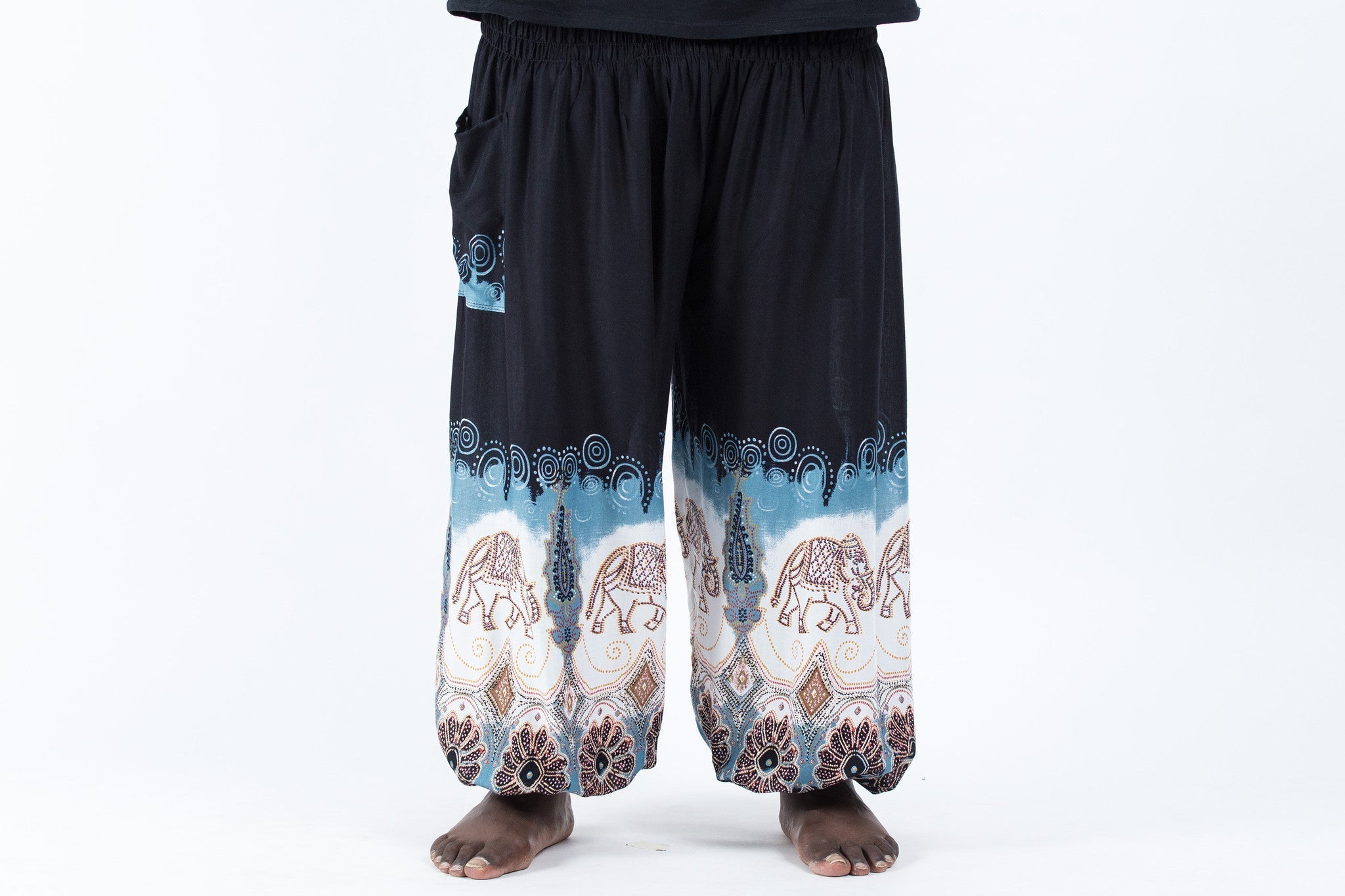 Plus Size Solid Top Elephant Men's Elephant Pants in Black