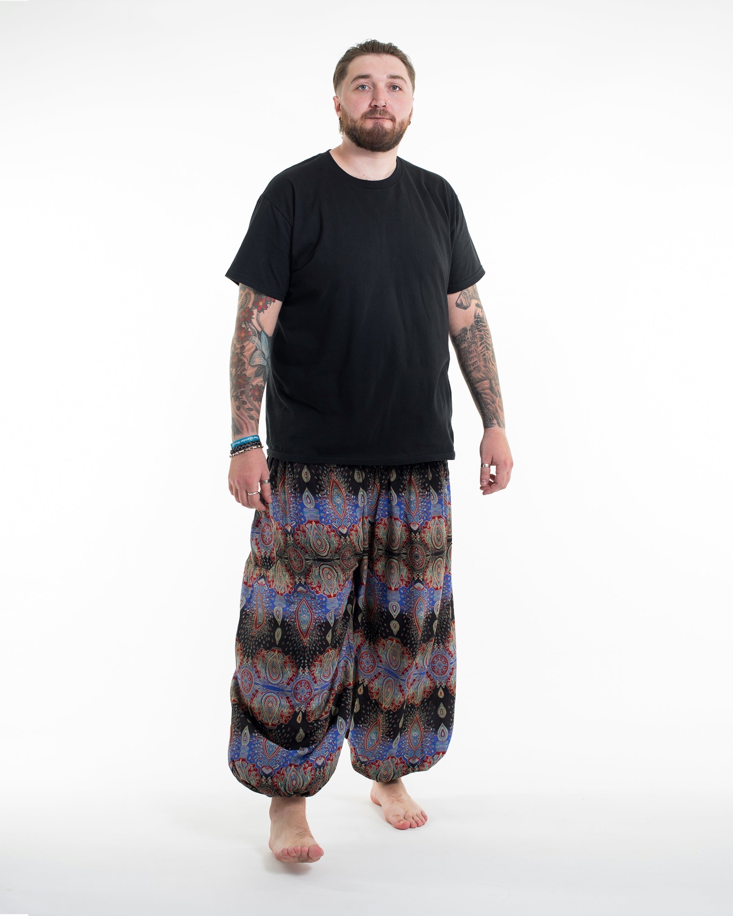 Plus Size Paisley Men's Harem Pants in Blue