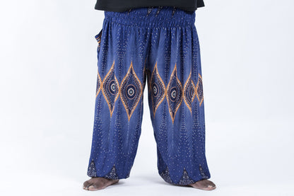 Plus Size Diamond Peacock Men's Harem Pants in Blue