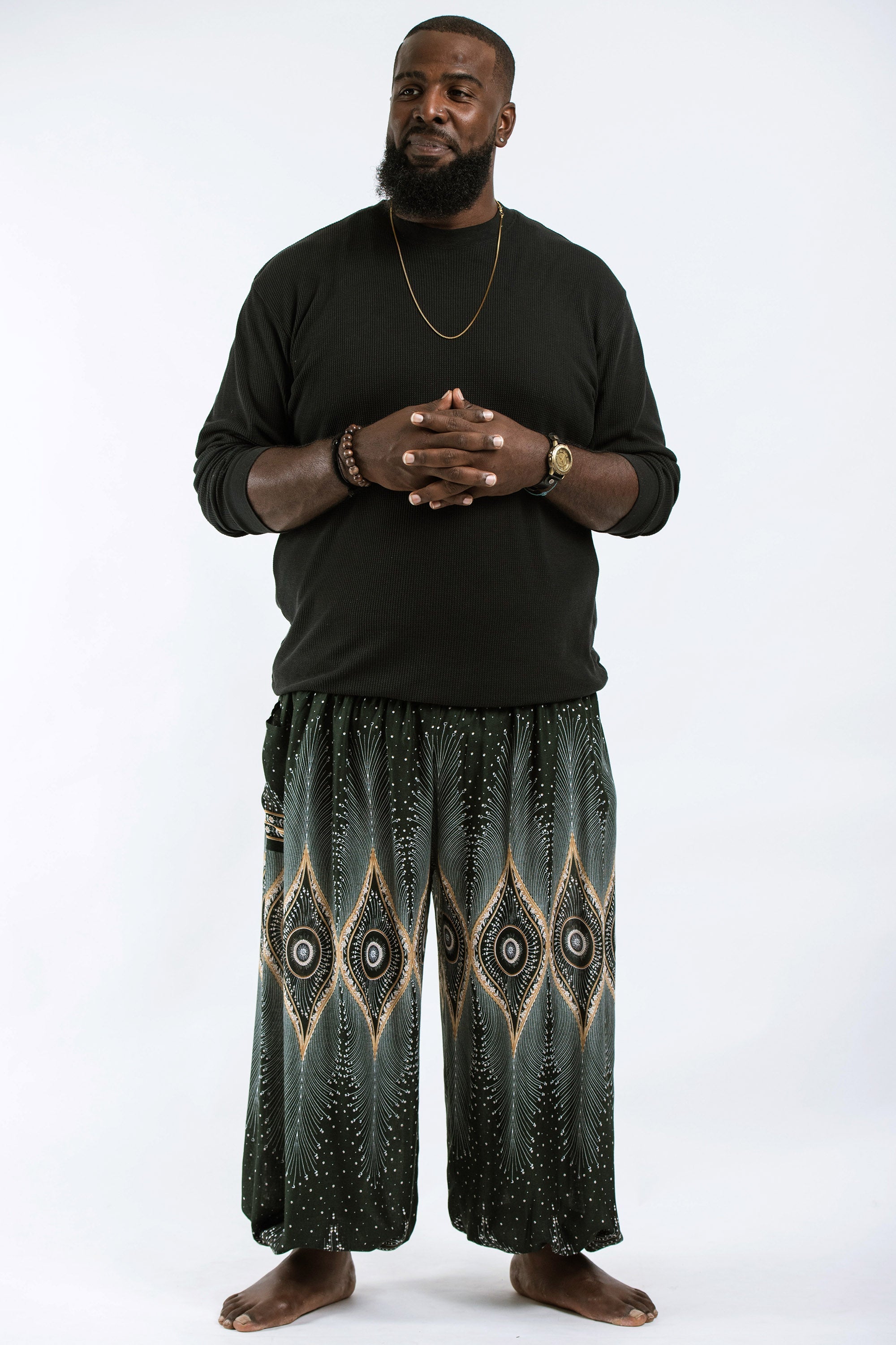 Plus Size Diamond Peacock Men's Harem Pants in Green