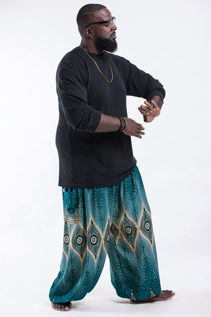 Plus Size Diamond Peacock Men's Harem Pants in Turquoise