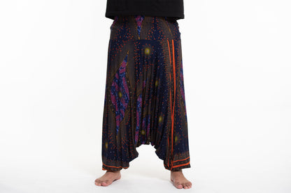 Plus Size Peacock Eyes Drop Crotch Men's Harem Pants in Navy