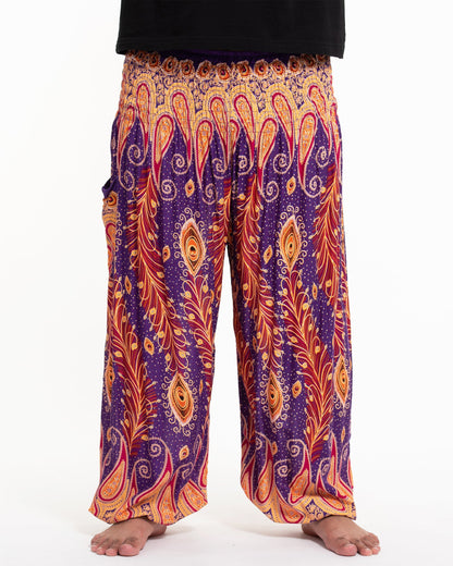 Plus Size Peacock Paisley Men's Harem Pants in Purple