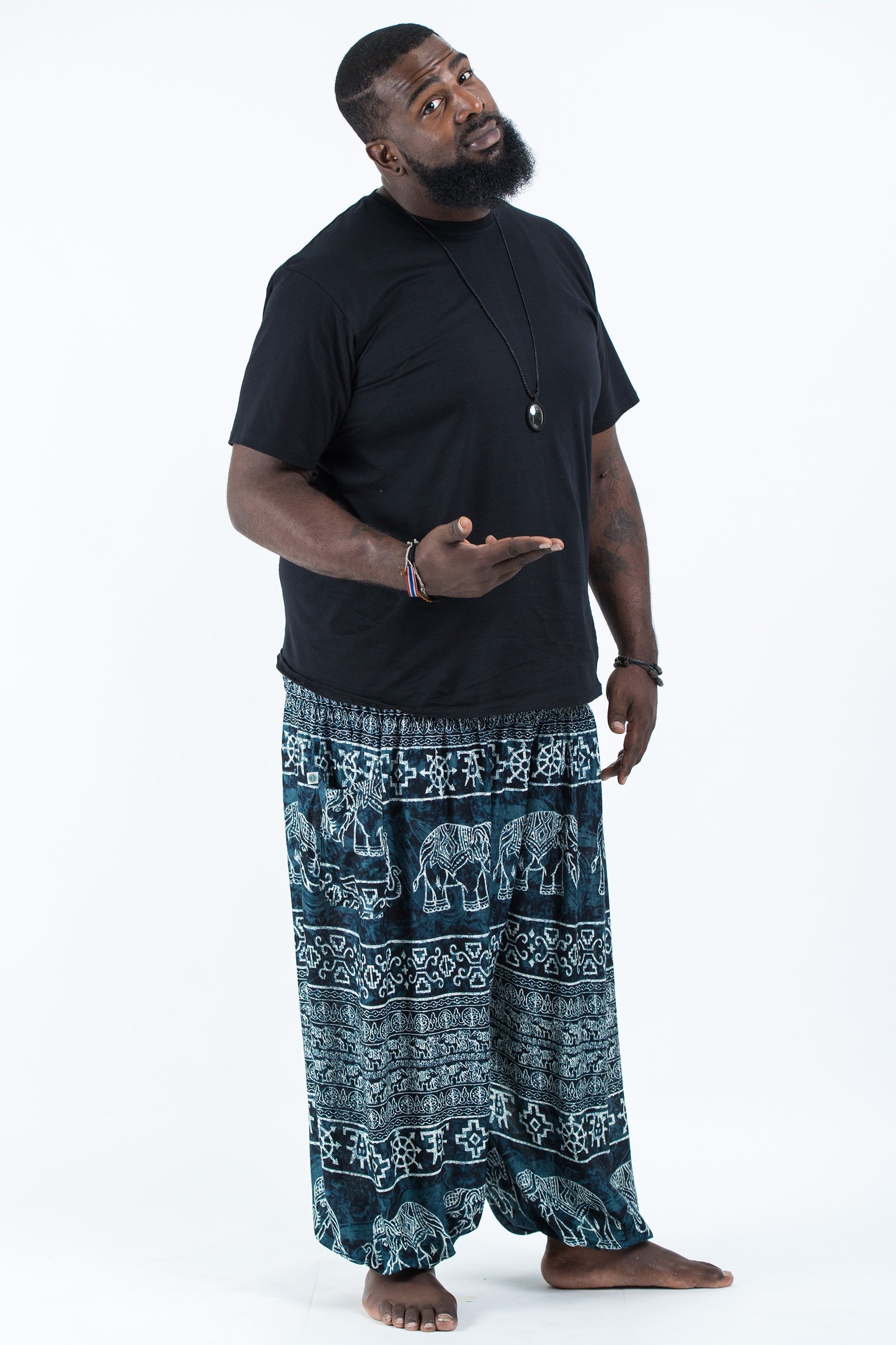 Plus Size Marble Elephant Men's Elephant Pants in Black