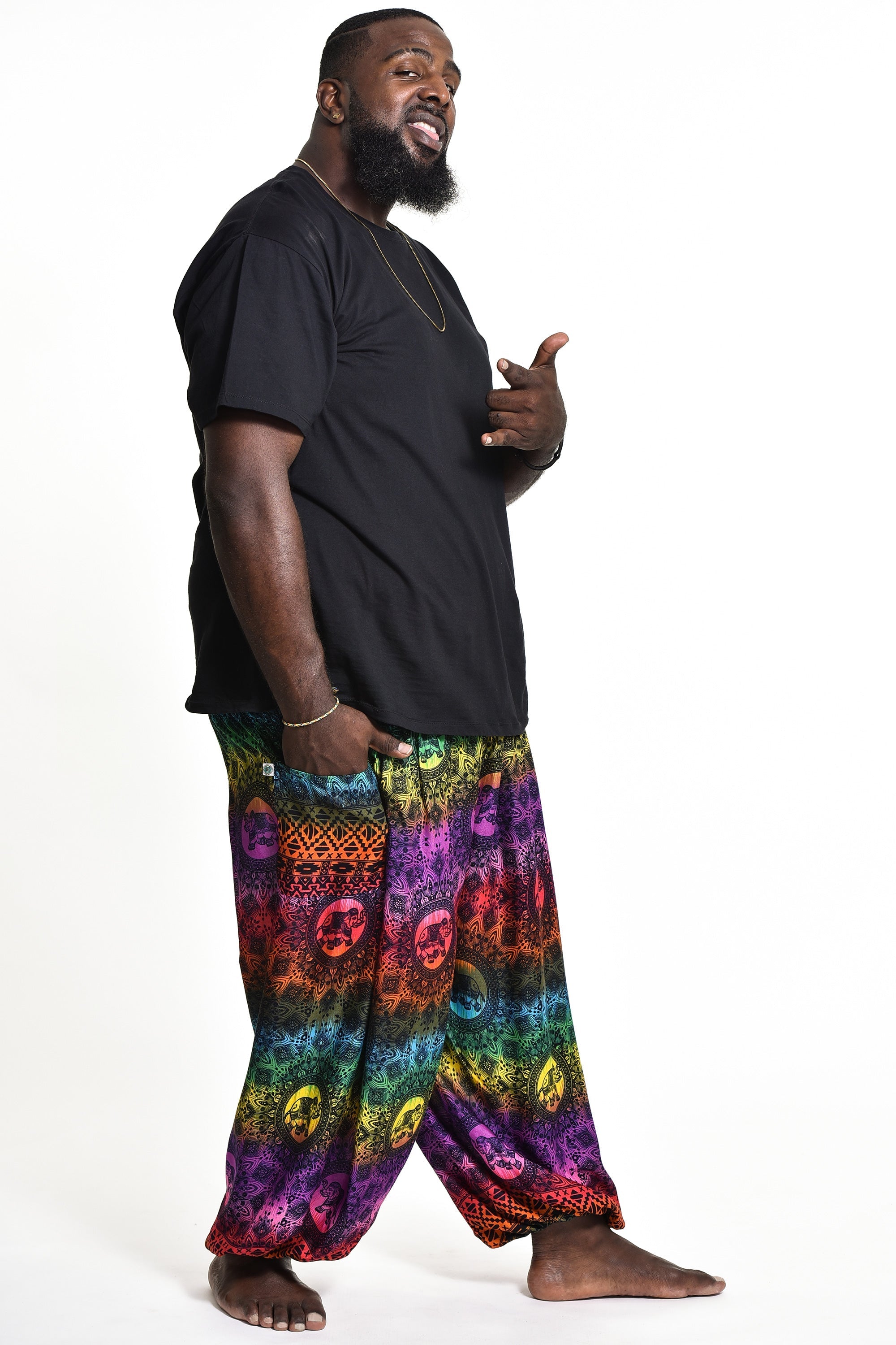 Plus Size Rainbow Elephant Men's Elephant Pants in Purple