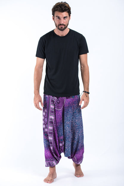 Tribal Chakras Drop Crotch Men's Harem Pants in Purple