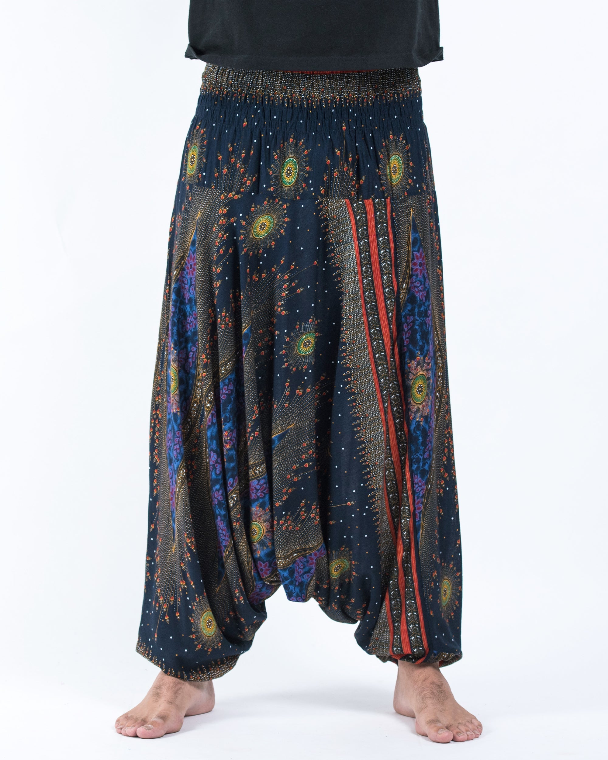 Peacock Eye Drop Crotch Men's Harem Pants in Navy