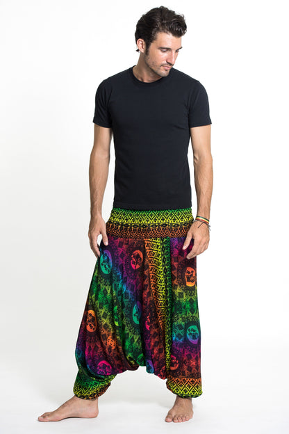 Rainbow Elephant Drop Crotch Men's Elephant Pants in Green