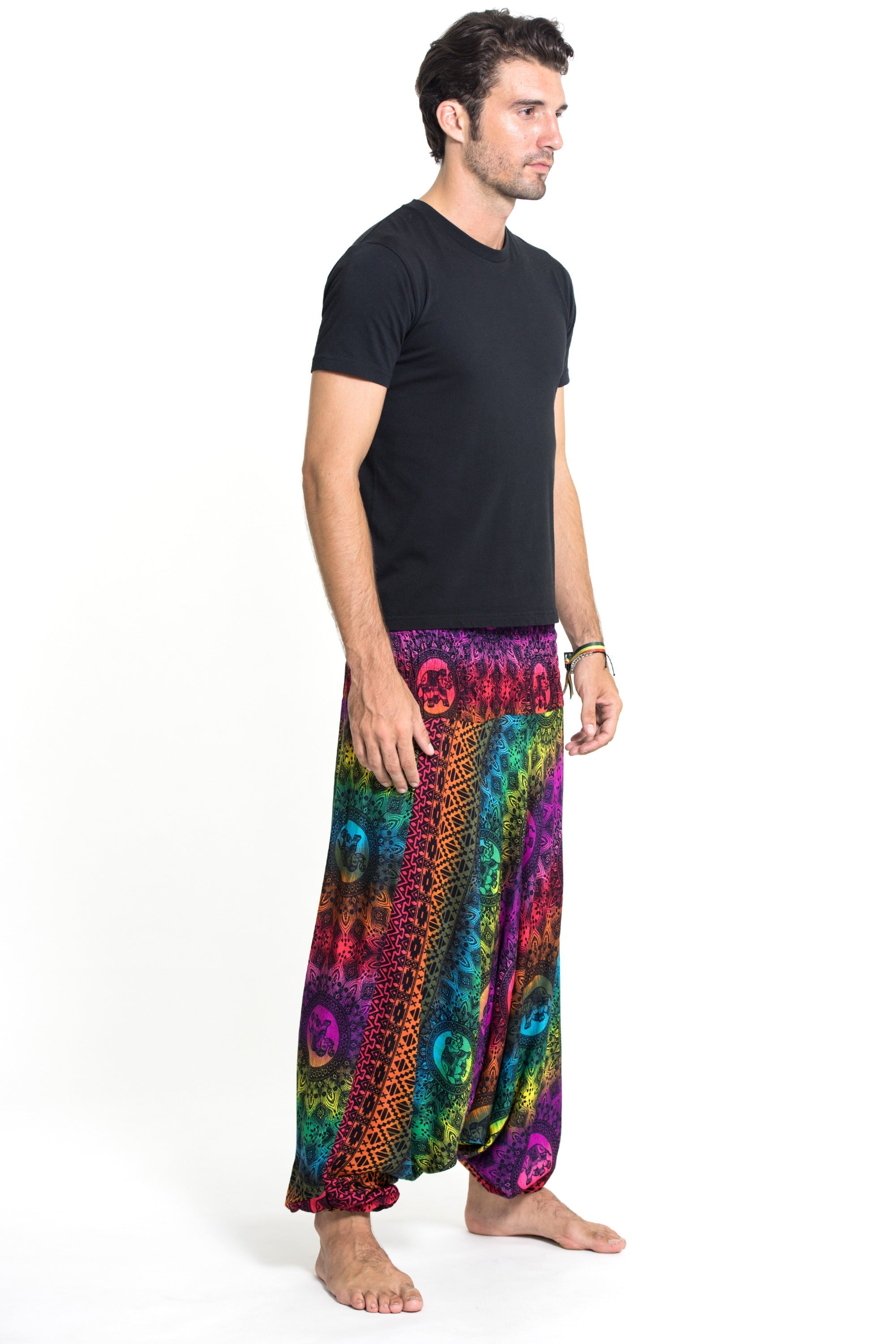 Rainbow Elephant Drop Crotch Men's Elephant Pants in Purple