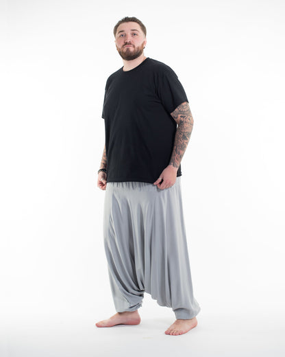 Plus Size Solid Color Drop Crotch Men's Harem Pants in Light Gray