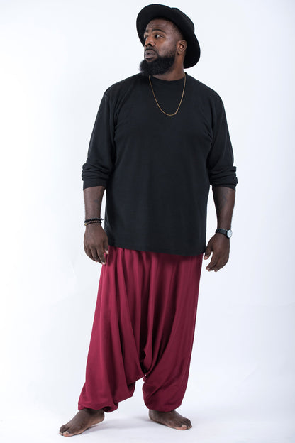 Plus Size Solid Color Drop Crotch Men's Harem Pants in Red