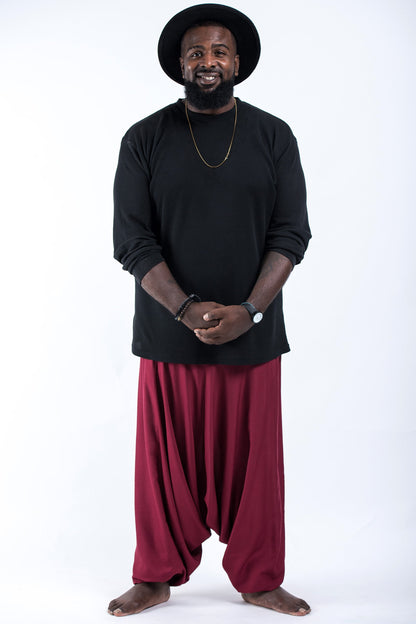 Plus Size Solid Color Drop Crotch Men's Harem Pants in Red