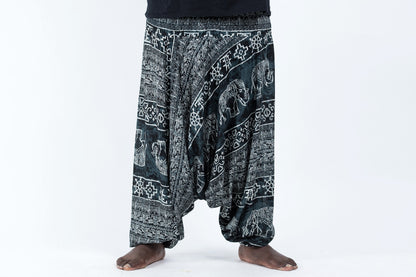Plus Size Marble Elephant Drop Crotch Men's Elephant Pants in Black